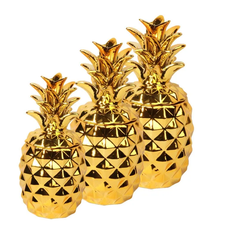 Ceramiczna Duża Szkatułka Ananas W Kolorze Złotym