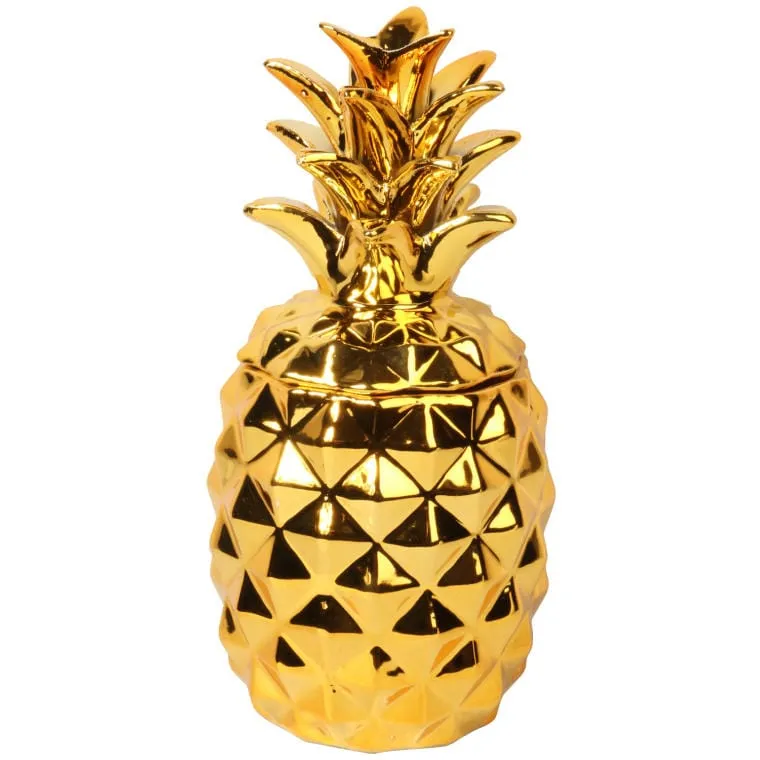 Ceramiczna Duża Szkatułka Ananas W Kolorze Złotym