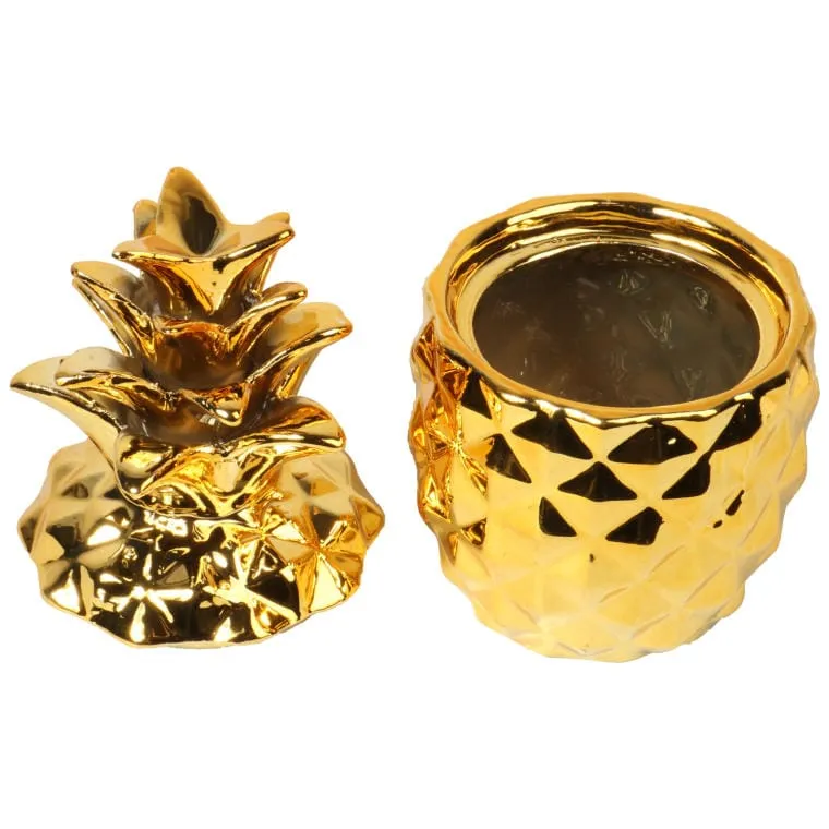 Ceramiczna Mała Szkatułka Ananas W Kolorze Złotym