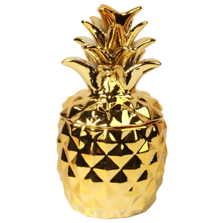Ceramiczna Mała Szkatułka Ananas W Kolorze Złotym