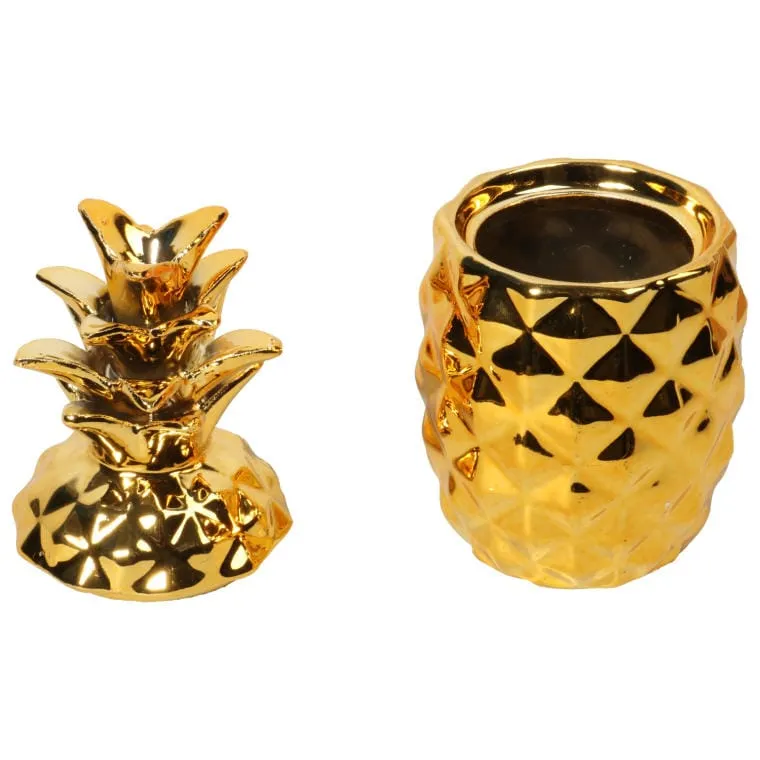 Ceramiczna Średnia Szkatułka Ananas W Kolorze Złotym
