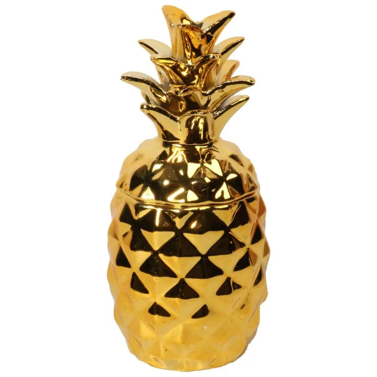 Ceramiczna Średnia Szkatułka Ananas W Kolorze Złotym