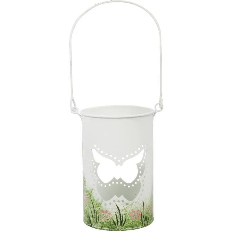 Świecznik Tealight Motylkowy Lampion - Biały Z Uchwytem Do Zawieszenia