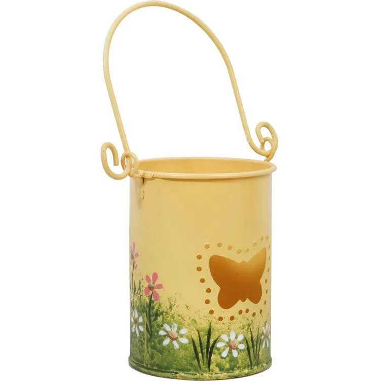 Lampion Dekoracyjny Z Motywem Motyla Na Świecznik Tealight Z Uchwytem Do Zawieszenia - Żółty