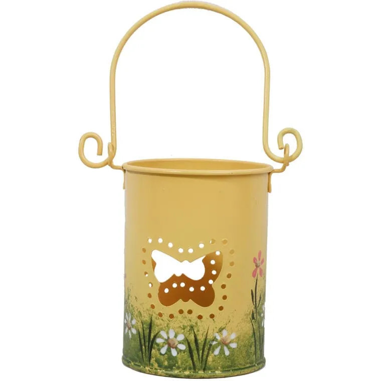 Lampion Dekoracyjny Z Motywem Motyla Na Świecznik Tealight Z Uchwytem Do Zawieszenia - Żółty