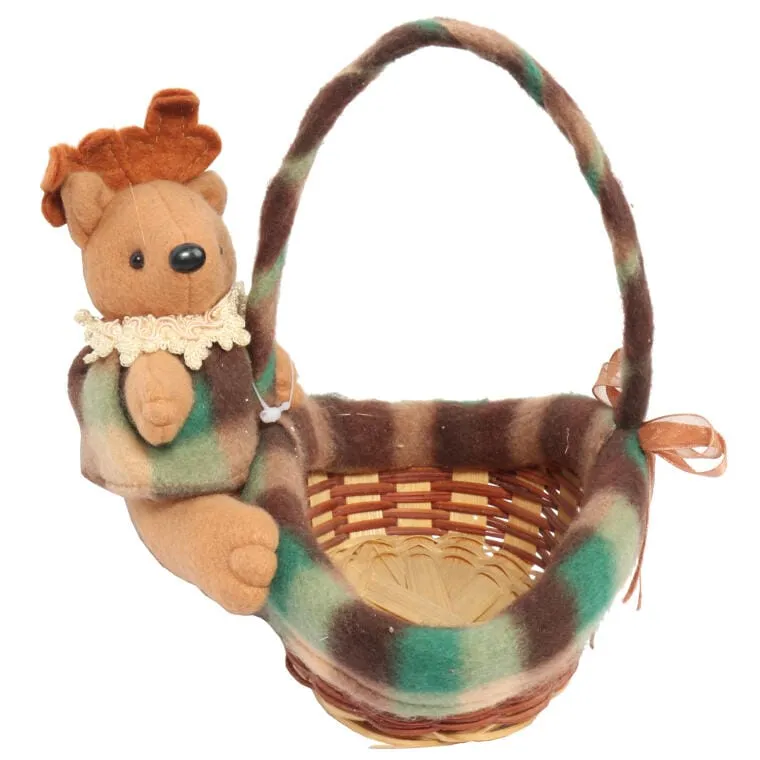 Owalny Koszyczek Świąteczny Z Pluszowym Reniferem 24 cm - Kolor Brązowo-Zielony