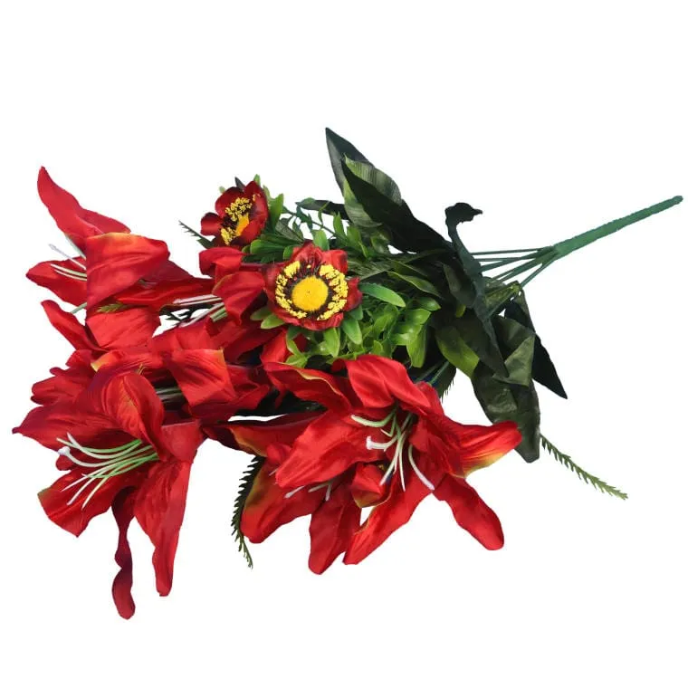 Bukiet 9 Sztucznych Czerwonych Lilii - Jesienna Dekoracja O Wysokości 56 cm