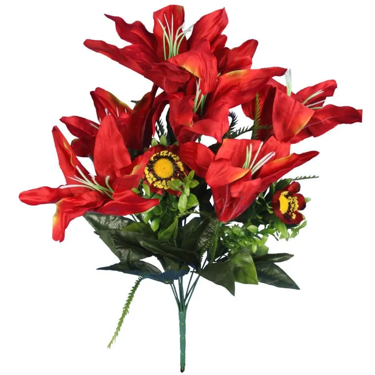 Bukiet 9 Sztucznych Czerwonych Lilii - Jesienna Dekoracja O Wysokości 56 cm
