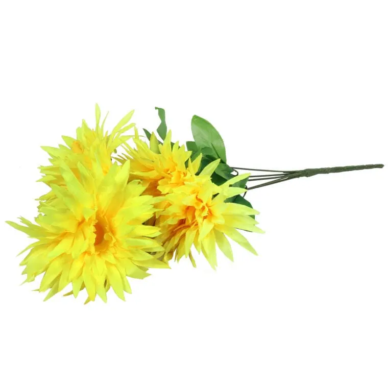 Bułiet Sztucznych Chryzantem W Kolorze Żółtym, 5 Sztuk, 58 cm