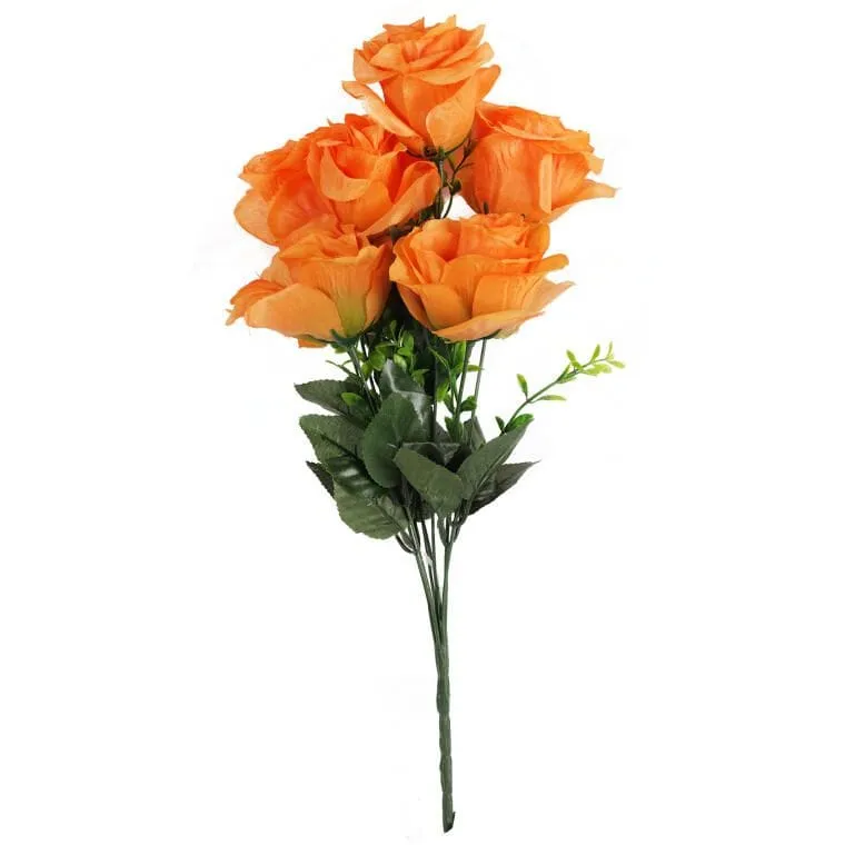 Sztuczne Róże W Bukiecie - 7 Sztuk, Kolor Pomarańczowy, 54 cm