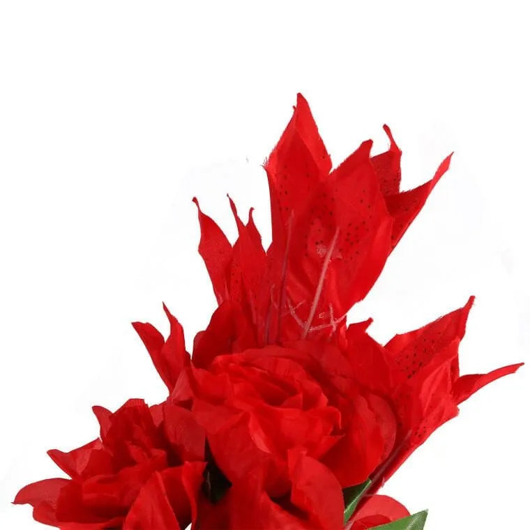 Sztuczny Bukiet Eleganckich Lilii I Róż W Kolorze Czerwonym, 56 cm