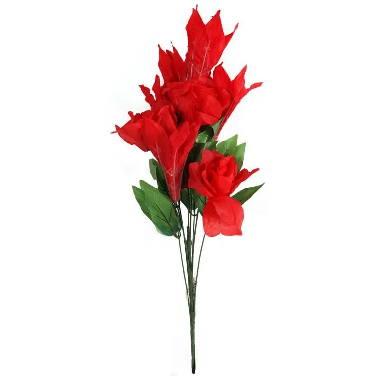 Sztuczny Bukiet Eleganckich Lilii I Róż W Kolorze Czerwonym, 56 cm