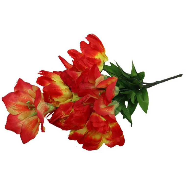 Sztuczny Bukiet 9 Kwiatów - Mix Amarylis I Lilia, Kolor Czerwony, Wysokość 58cm