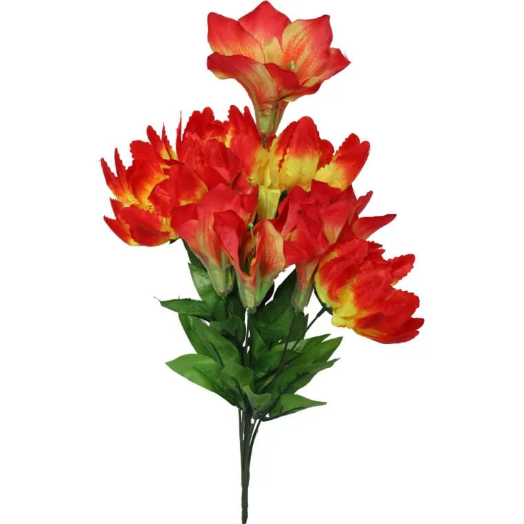 Sztuczny Bukiet 9 Kwiatów - Mix Amarylis I Lilia, Kolor Czerwony, Wysokość 58cm