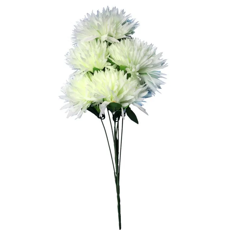 Biały Bukiet Sztucznych Chryzantem Strzępiastych - Dekoracja Na Wszystkich Świętych, 54cm