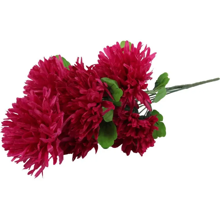 Bukiet 7 Sztucznych Chryzantem Bordowych - Dekoracja Świat Wszystkich Świętych - Wysokość 62 cm