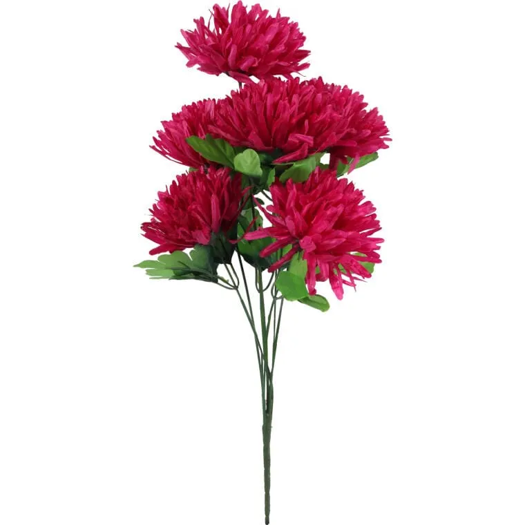 Bukiet 7 Sztucznych Chryzantem Bordowych - Dekoracja Świat Wszystkich Świętych - Wysokość 62 cm