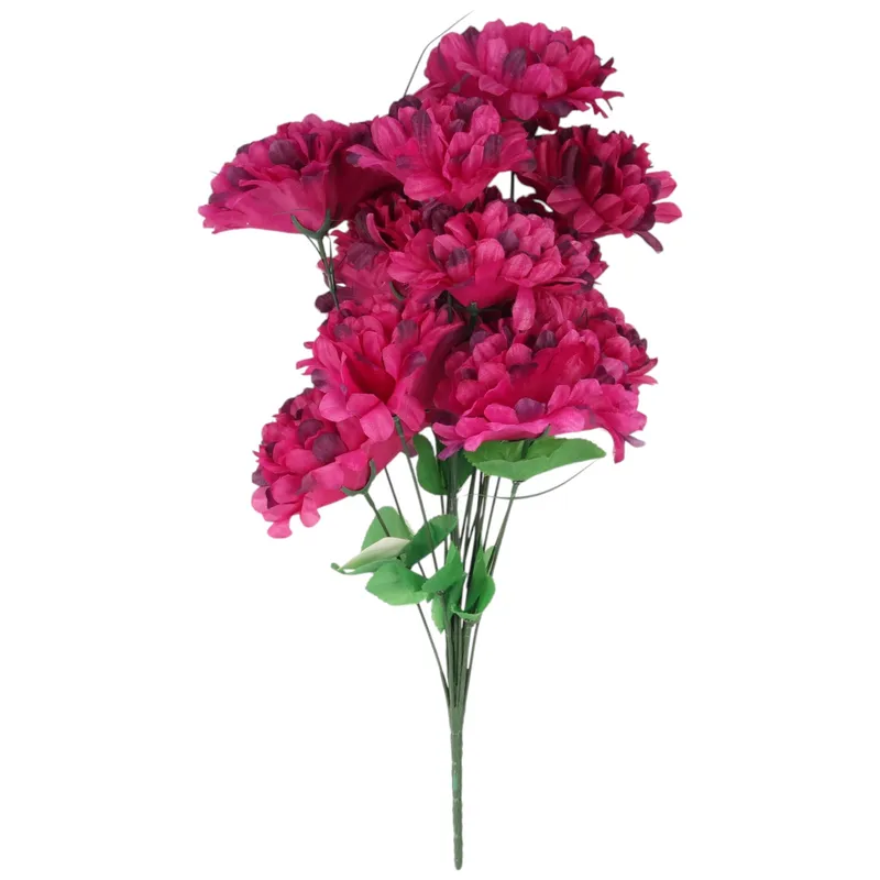 Różowy Bukiet Sztucznych Chryzantem Z Trawką - Dekoracja Na Wszystkich Świętych, 56 cm