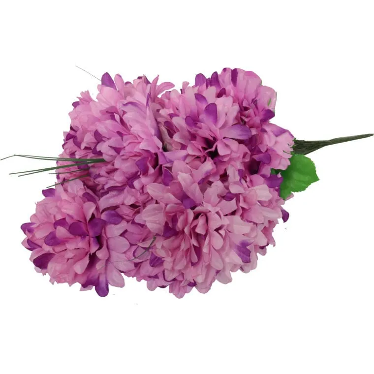 Różowy Bukiet Sztucznych Chryzantem Z Trawką - Dekoracja Na Wszystkich Świętych, 56 cm