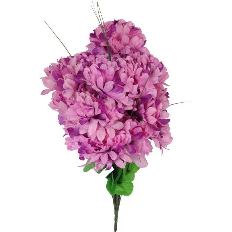 Różowy Bukiet Sztucznych Chryzantem Z Trawką - Dekoracja Na Wszystkich Świętych, 56 cm