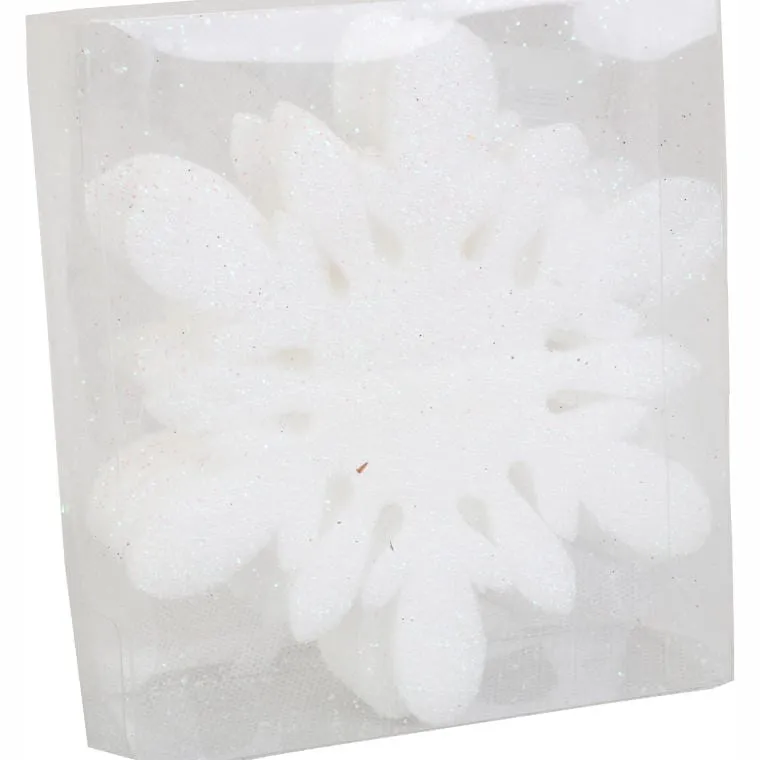Komplet 6 Opalizujących Piankowych Zawieszek W Kształcie Śnieżynek 11cm W Boksie PVC