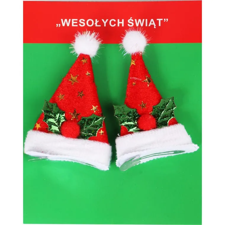 Komplet 2 Czerwonych Spinek Do Włosów W Kształcie Czapeczek, 8 cm