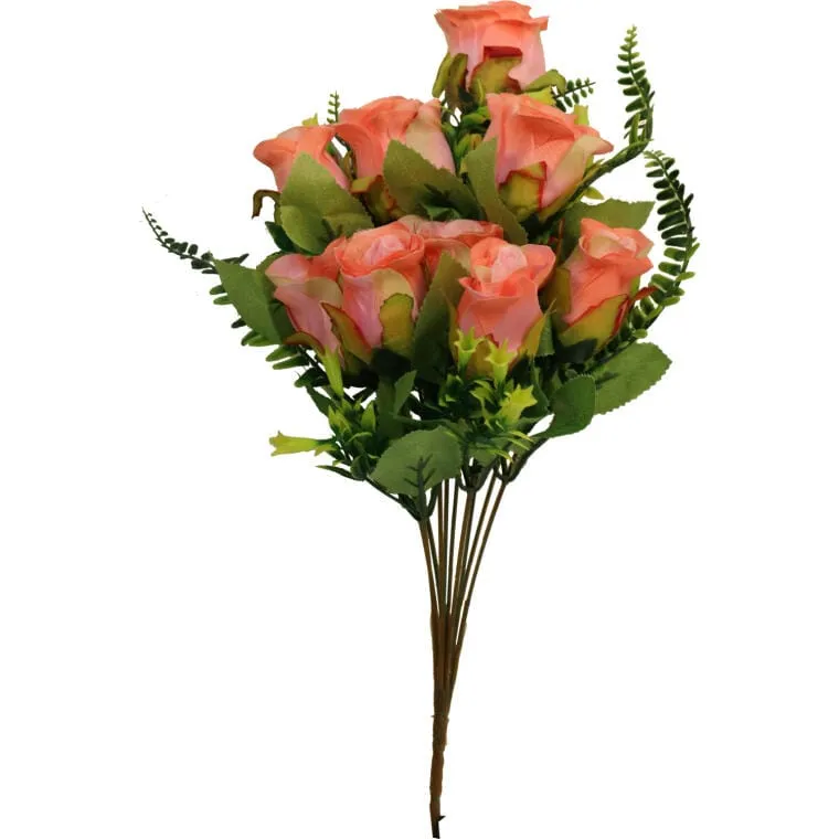 Sztuczny Bukiet 10 Pomarańczowych Róż Z Paprotkami - Dekoracja Interiors, 40 cm