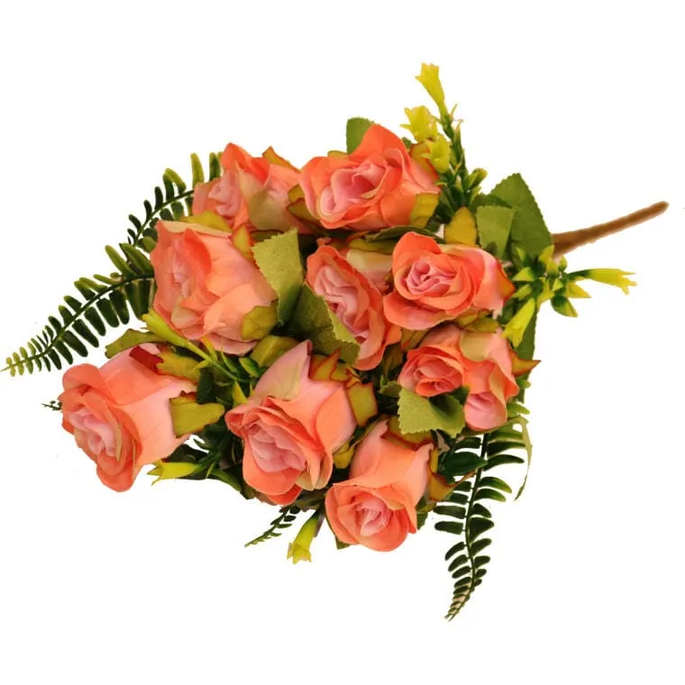 Sztuczny Bukiet 10 Pomarańczowych Róż Z Paprotkami - Dekoracja Interiors, 40 cm