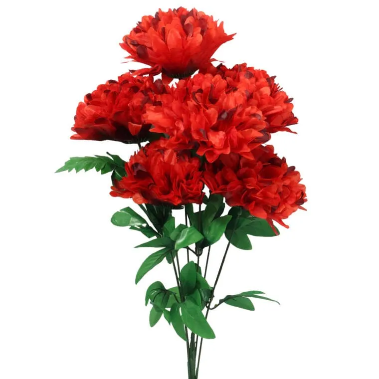 Sztuczne Chryzantemy W Bukiecie - 6 Sztuk, Kolor Czerwony, Wysokość 72 cm