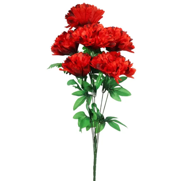 Sztuczne Chryzantemy W Bukiecie - 6 Sztuk, Kolor Czerwony, Wysokość 72 cm