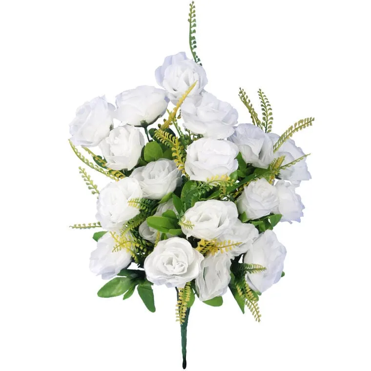 Bukiet Sztucznych Róż - 20 Sztuk, Kolor Biały, Wysokość 54 cm