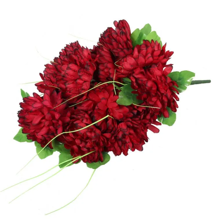Bukiet 14 Chryzantem W Kolorze Bordowym Z Długimi Dodatkami 58 cm