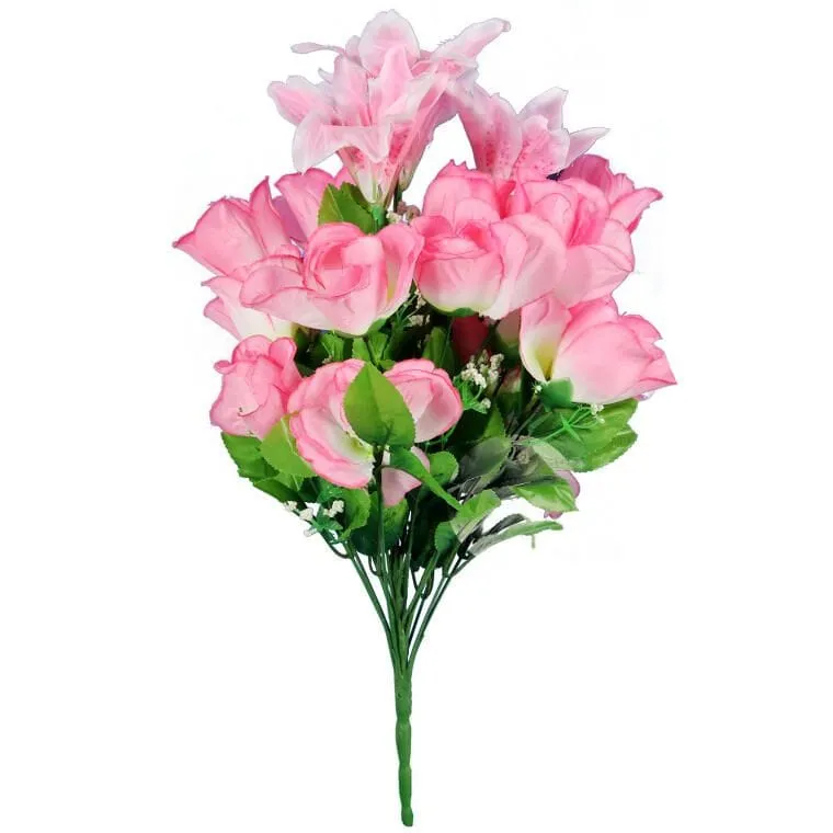 Bukiet Sztucznych Kwiatów Mix Róża I Lilia, Wysokość 54 cm, Kolor Jasnoróżowy