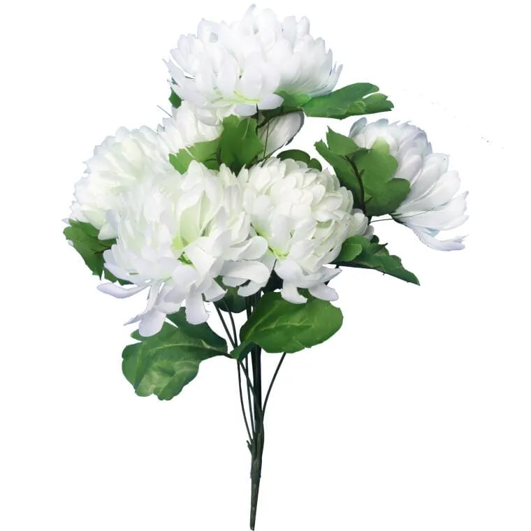 Bukiet 7 Chryzantem Z Trawką 40 cm - Biały