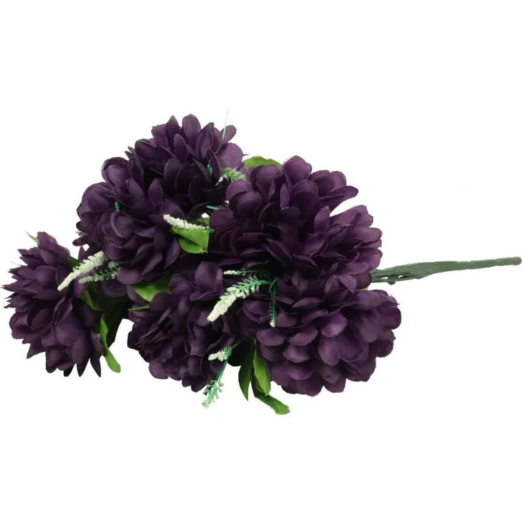Sztuczny Bukiet 8 Fioletowych Chryzantem Z Gipsówką - Dekoracja Grobowa 54cm