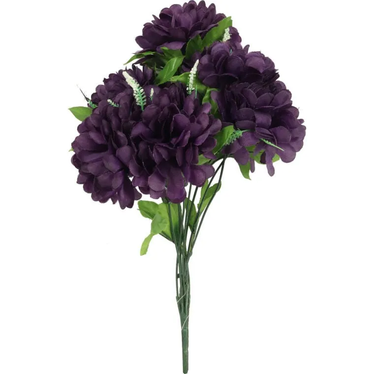 Sztuczny Bukiet 8 Fioletowych Chryzantem Z Gipsówką - Dekoracja Grobowa 54cm