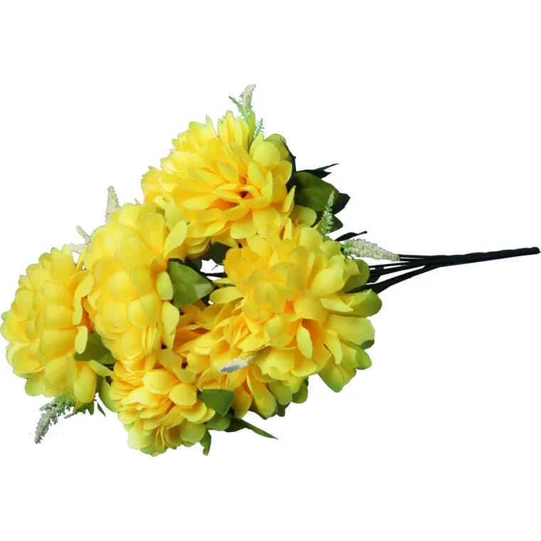 Sztuczny Bukiet Żółtych Chryzantem Z Gipsówką - Dekoracja Cmentarna, Wysokość 54cm
