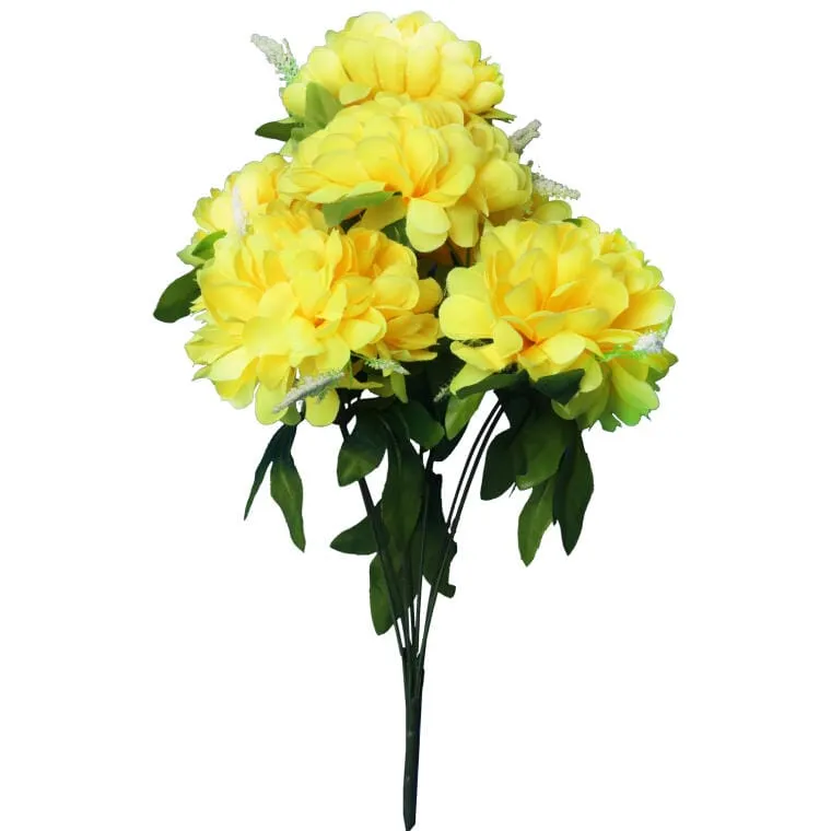 Sztuczny Bukiet Żółtych Chryzantem Z Gipsówką - Dekoracja Cmentarna, Wysokość 54cm