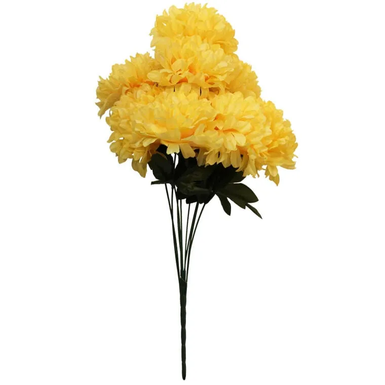 Bukiet 9 Sztucznych Chryzantem Żółtych 58 cm - Do Dekoracji Miejsce Pamięci