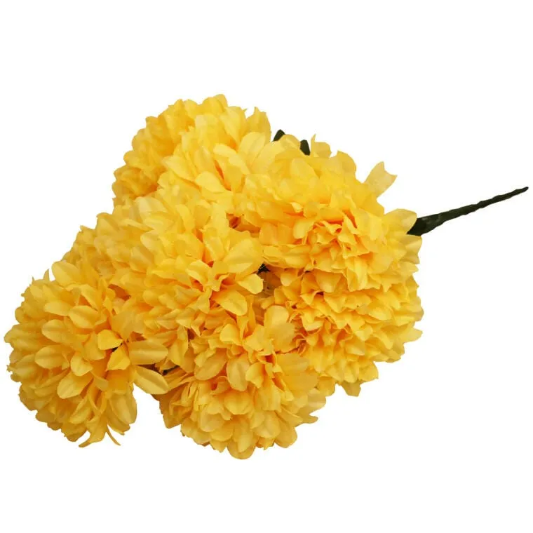 Bukiet 9 Sztucznych Chryzantem Żółtych 58 cm - Do Dekoracji Miejsce Pamięci