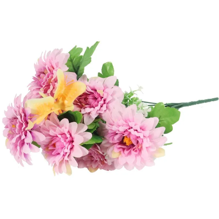 Bukiet Różowych Margaretek Z Dekoracyjnymi Motylkami - Kwiecista Dekoracja, 40 cm