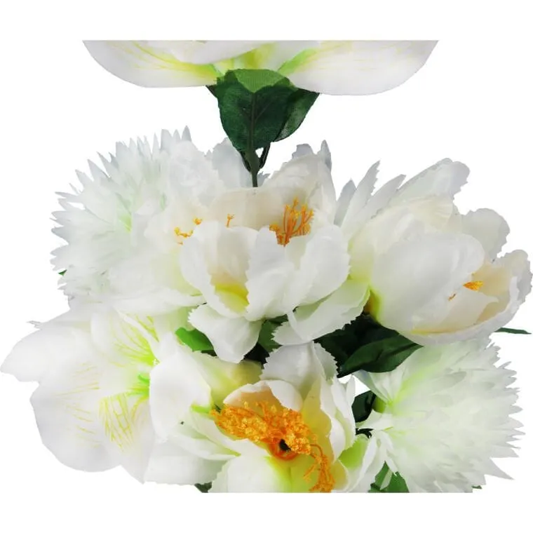 Biały Bukiet Luksusowych Kwiatów Sztucznych: Lilia, Amarylis, Chryzantema - 9 Sztuk, Wysokość 58 cm
