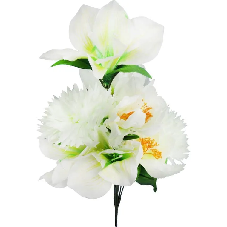 Biały Bukiet Luksusowych Kwiatów Sztucznych: Lilia, Amarylis, Chryzantema - 9 Sztuk, Wysokość 58 cm