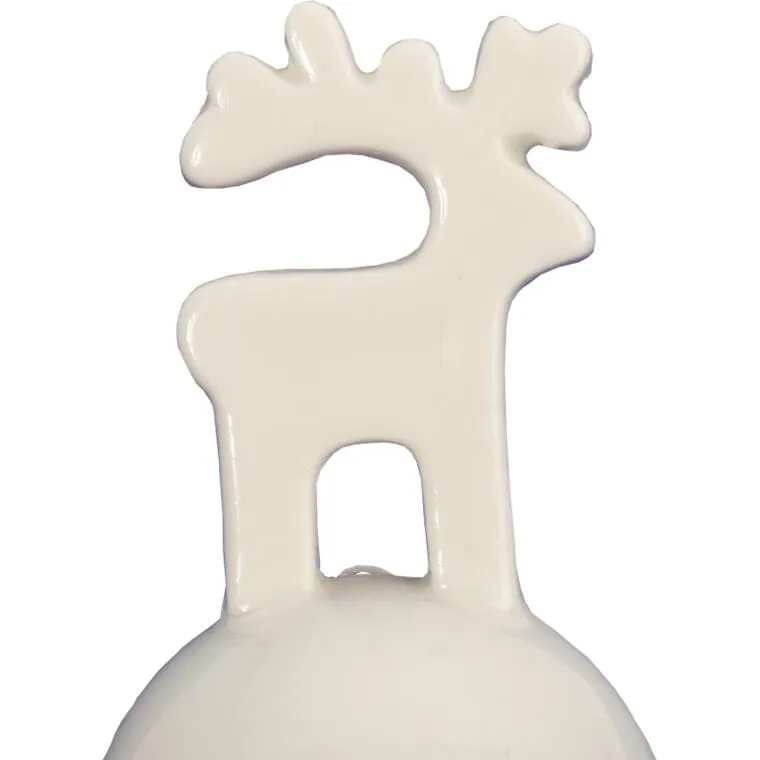 Dzwonek Ceramiczny Ze Szkliwionego Ceramiki Z Figurką Renifera Na Świąteczny Stół - Biały