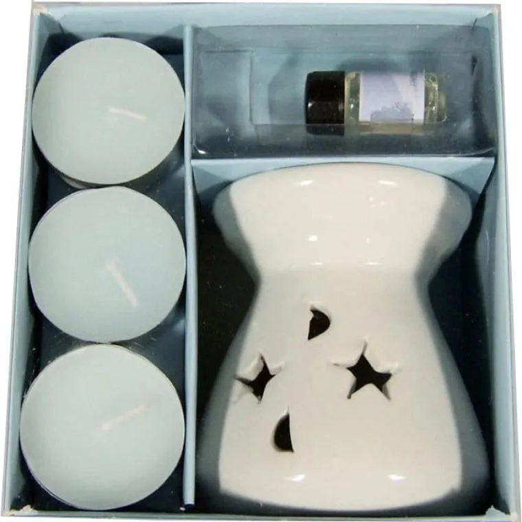 Zestaw Aromaterapii Niebieski: Kominek, Elejek I 4 Świeczki Tealight