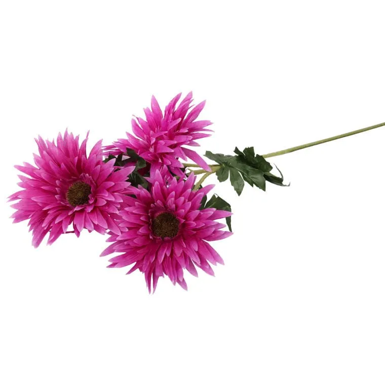 Sztuczna Gałązka Z Trzema Gerberami W Kolorze Ciemno Różowym - 80 cm
