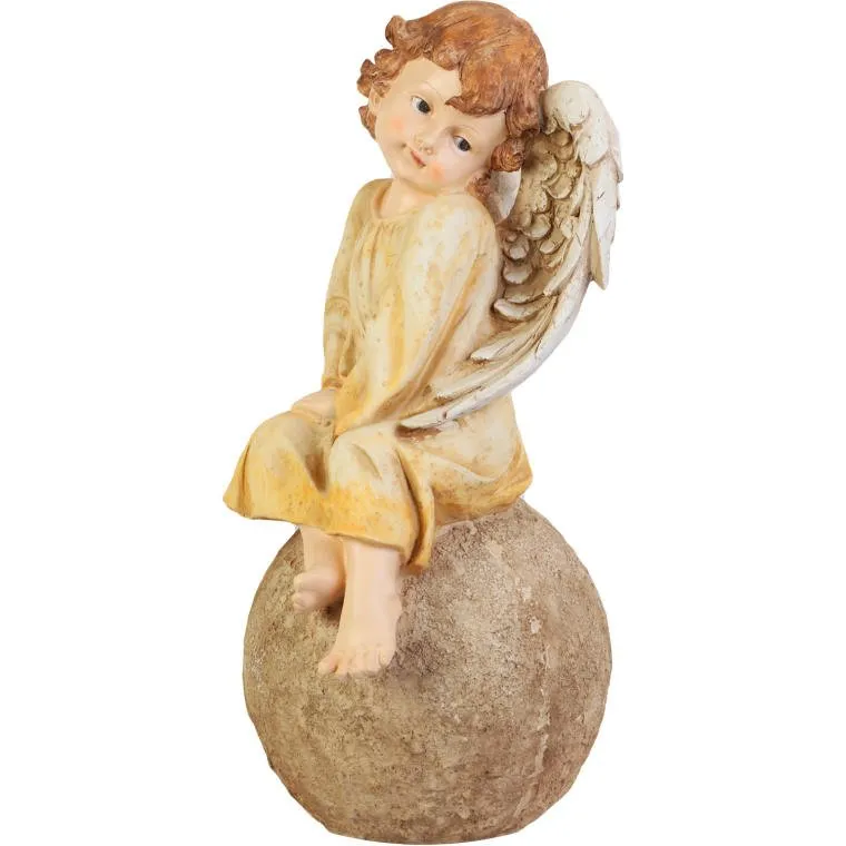 Anioł Stróż Na Kuli - Kremowy Ozdobny Figurka 47 cm, Odporny Na Warunki Atmosferyczne
