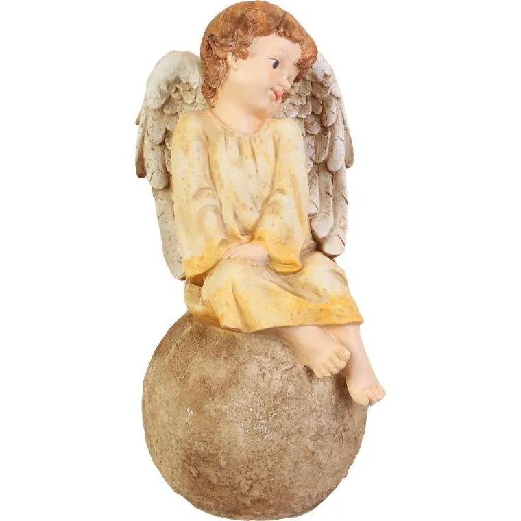 Anioł Stróż Na Kuli - Kremowy Ozdobny Figurka 47 cm, Odporny Na Warunki Atmosferyczne