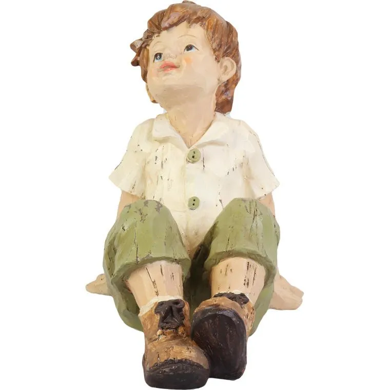 Figurka Dekoracyjna Chłopiec W Zielonych Spodniach, 26 cm, Wykonana Z Polirezyny