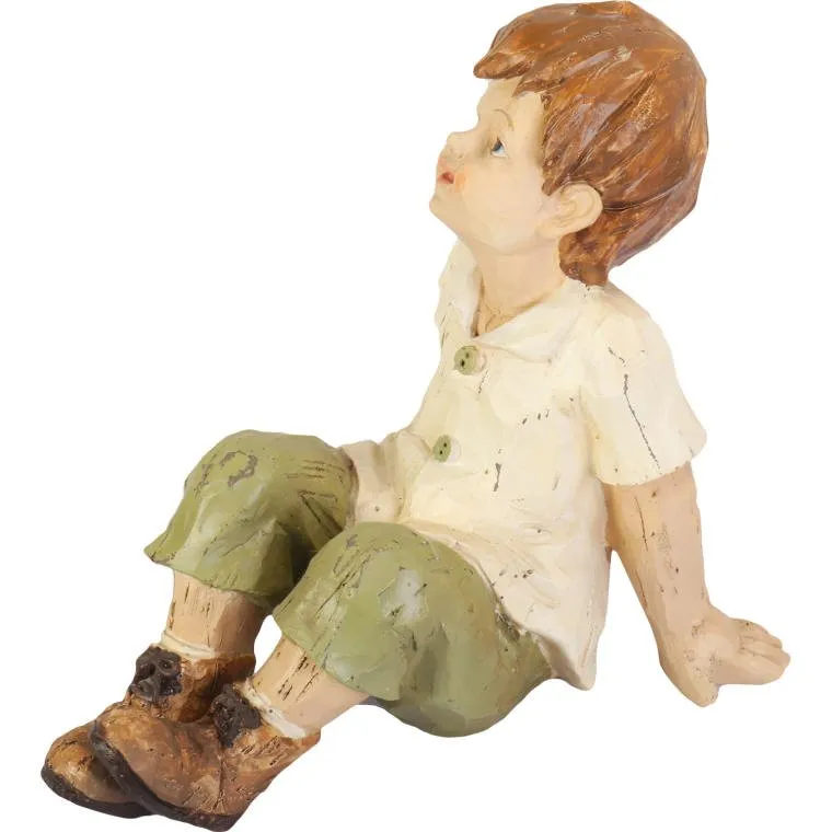 Figurka Dekoracyjna Chłopiec W Zielonych Spodniach, 26 cm, Wykonana Z Polirezyny